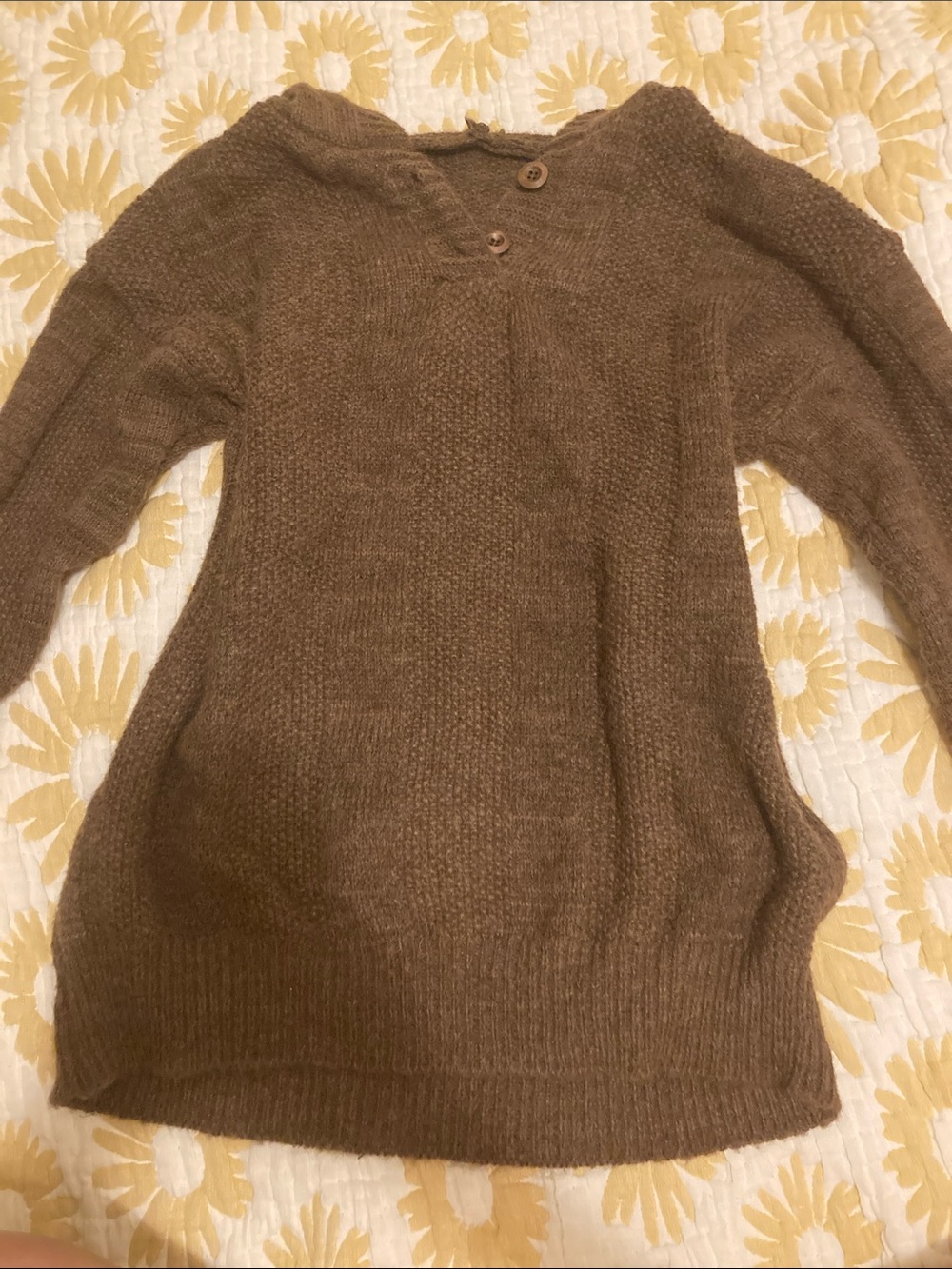 Women's Brown Knit Cowl-Neck Sweater with Button Detail